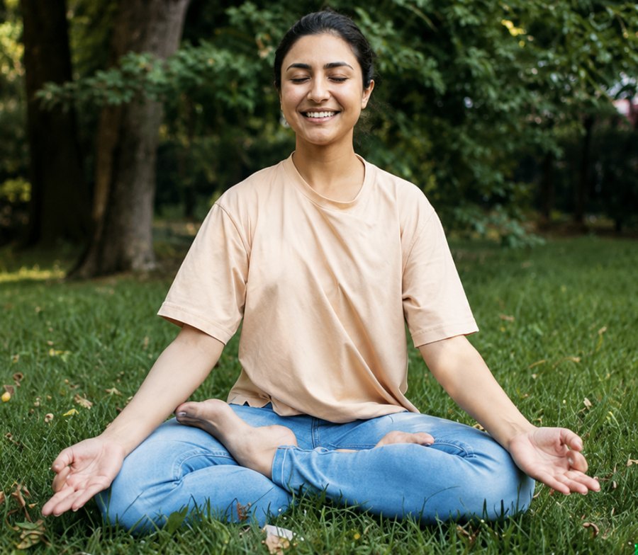A quiet moment of meditation, part of the Akhandjyoti LfB Arogyadham immersion